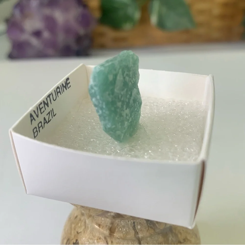 Brazilian Green Aventurine Mineral Specimen Mounted Boxed Labeled Crystal Rock